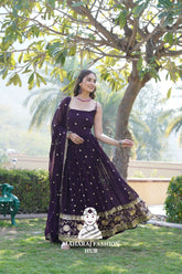 Sleeveless Special Designer Gown in Faux Blooming Fabric with Cotton Lining